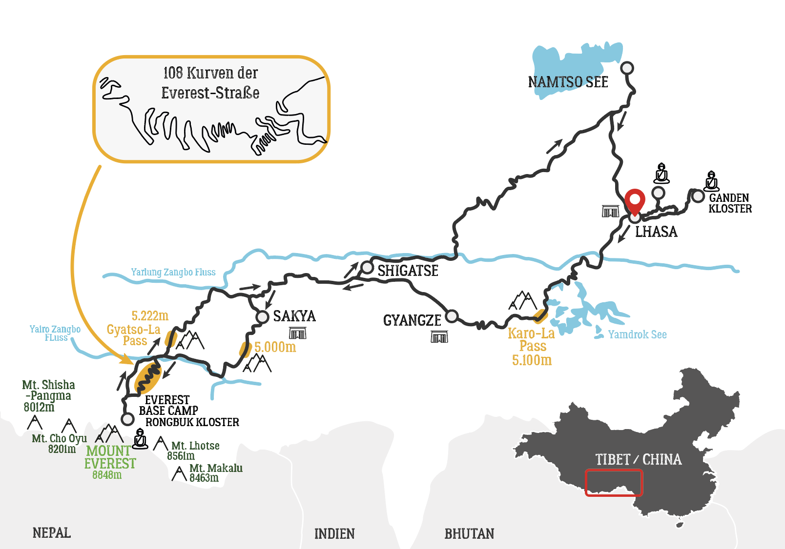 Everest Basislager Motorradtour Karte