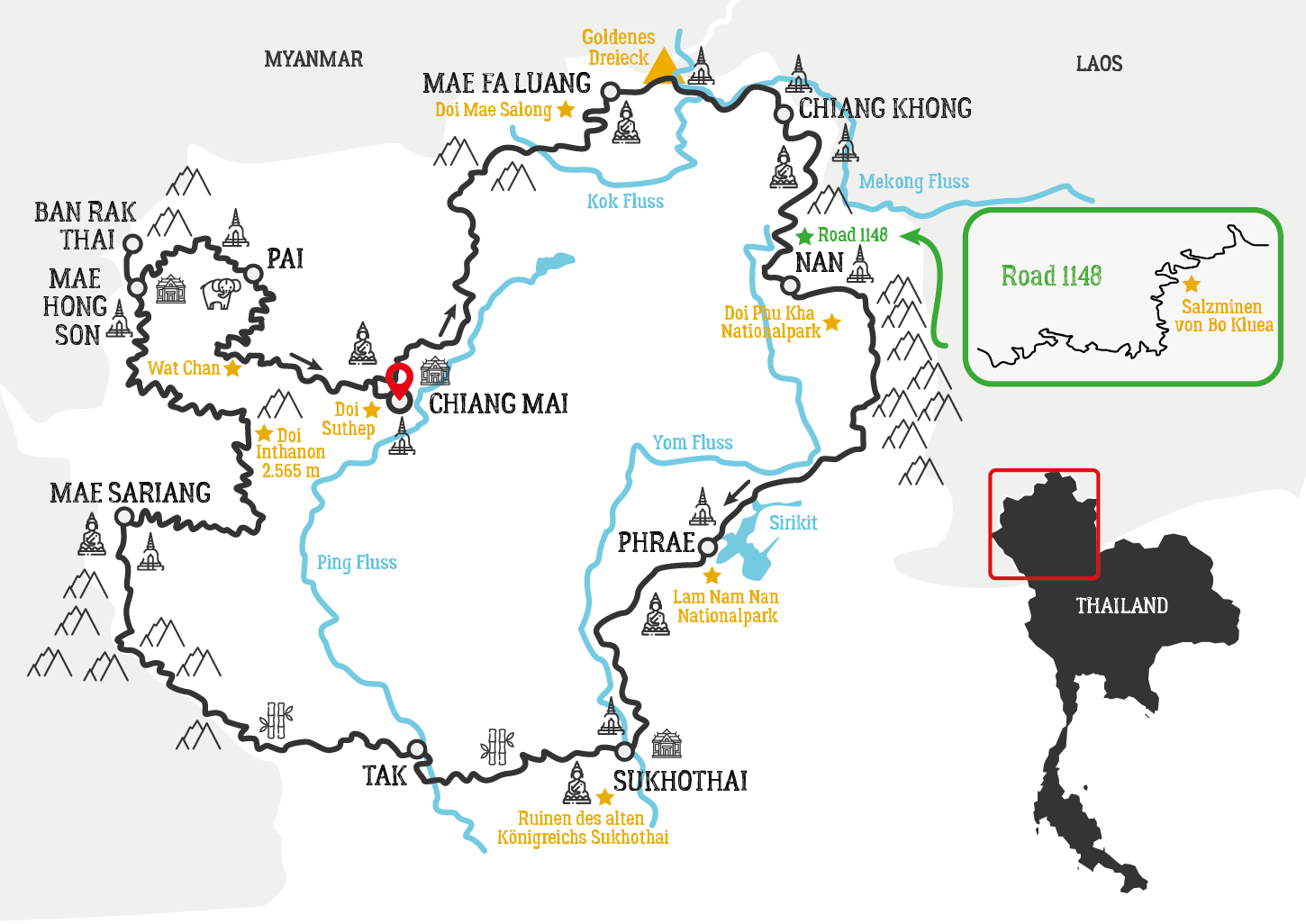 Thailand Goldenes Dreieck Motorradtour Karte