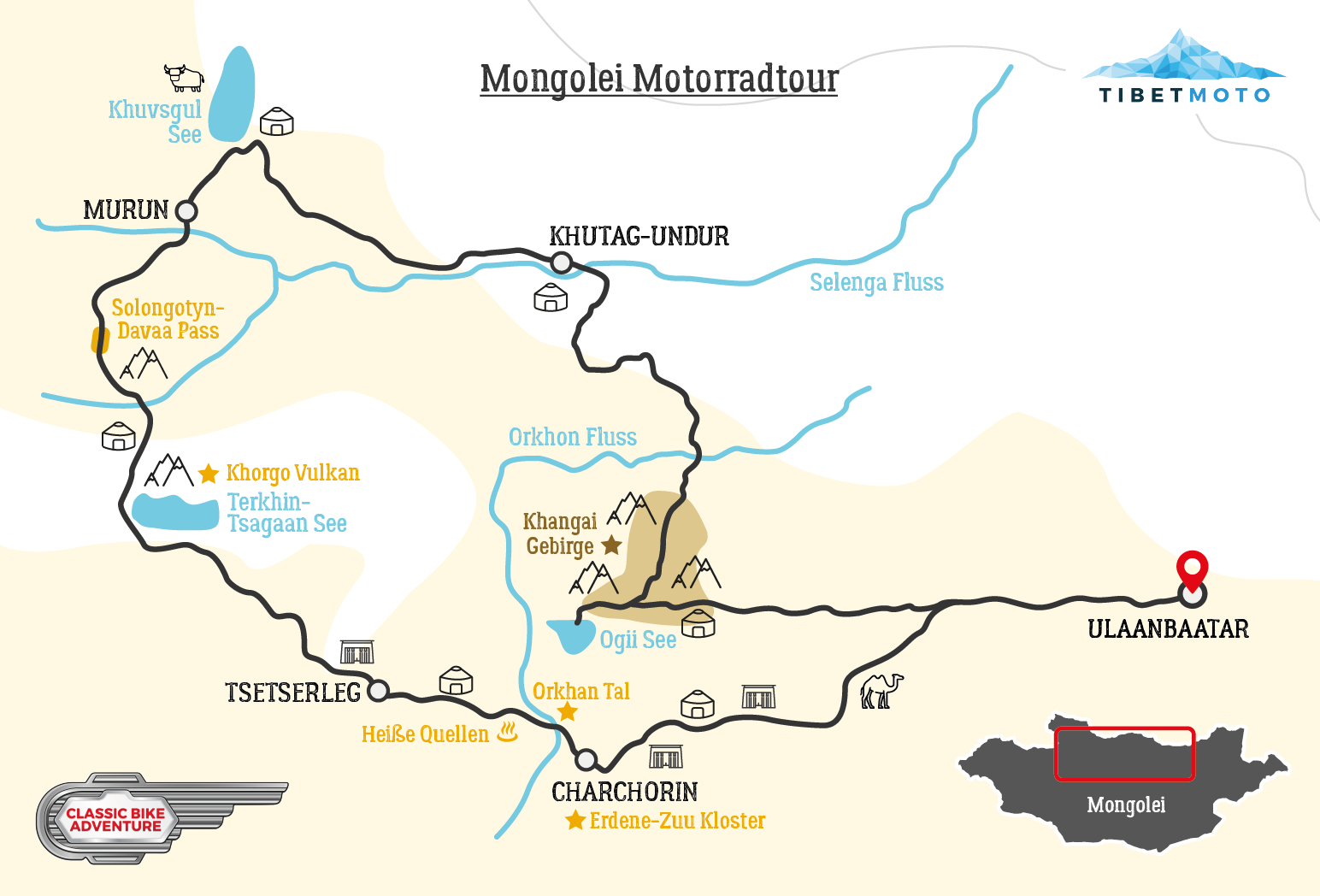Karte, Mongolei Motorradtour